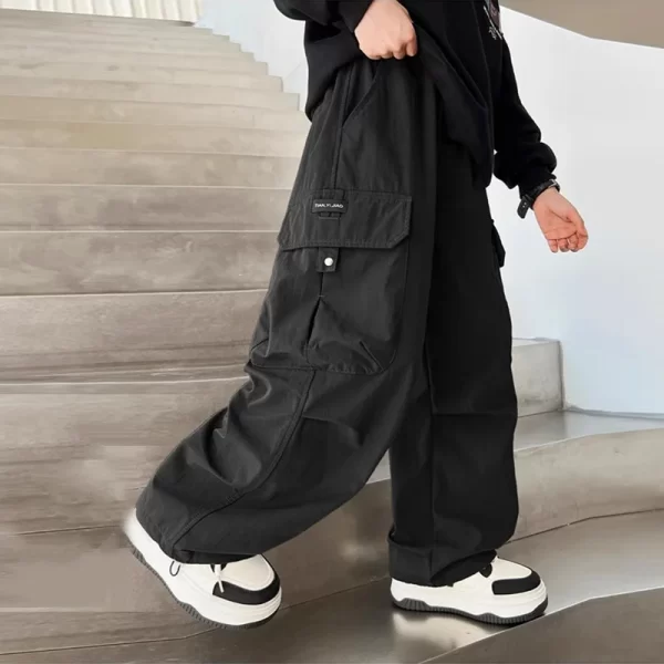 Boys Cargo Pants Children Spring Casual Trousers Children Autumn Straight Loose Pants Teenager Solid Color Wide-leg Clothing - Image 4