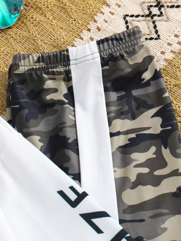 Spring and Autumn Casual Outing Hooded Long Sleeve Printed Letter Pattern Top and Camouflage Pants Girls' Two-Piece Set, Perfect for Outdoor - Image 6
