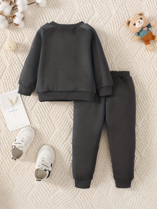 2pcs Baby Casual Cute Warm Fleece Outfits, Bear Pattern Round Neck Long Sleeve Sweatshirt & Bear Print Pants Outdoor Set For Autumn And Winter - Image 7