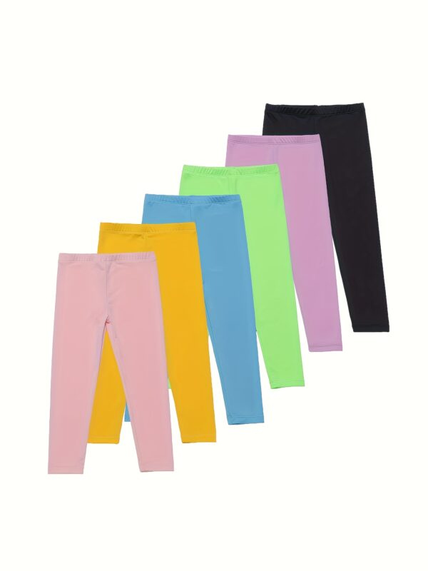 6-Pack Girls' Solid Color Sports Leggings, 92% Polyester 8% Spandex, Medium Stretch Skinny Fit Knit Fabric Pants for Spring/Summer - Image 4