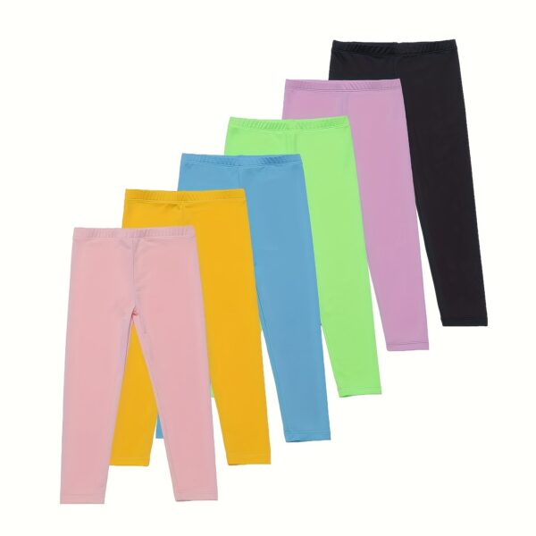 6-Pack Girls' Solid Color Sports Leggings, 92% Polyester 8% Spandex, Medium Stretch Skinny Fit Knit Fabric Pants for Spring/Summer - Image 9