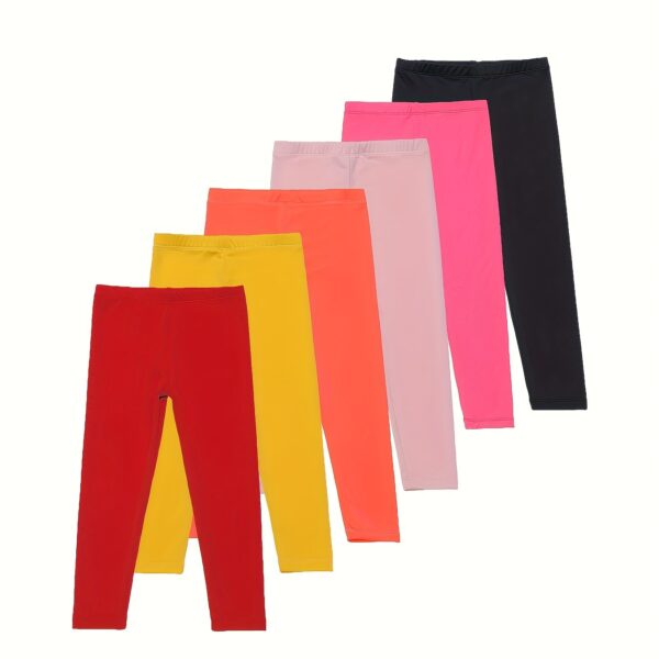 6-Pack Girls' Solid Color Sports Leggings, 92% Polyester 8% Spandex, Medium Stretch Skinny Fit Knit Fabric Pants for Spring/Summer - Image 10