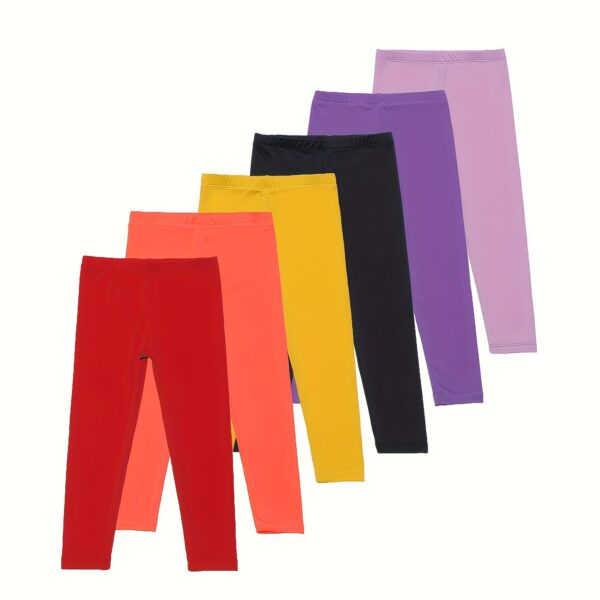 6-Pack Girls' Solid Color Sports Leggings, 92% Polyester 8% Spandex, Medium Stretch Skinny Fit Knit Fabric Pants for Spring/Summer - Image 12