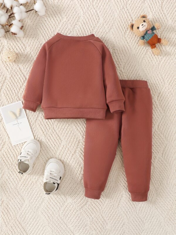 2pcs Baby Casual Cute Warm Fleece Outfits, Bear Pattern Round Neck Long Sleeve Sweatshirt & Bear Print Pants Outdoor Set For Autumn And Winter - Image 6