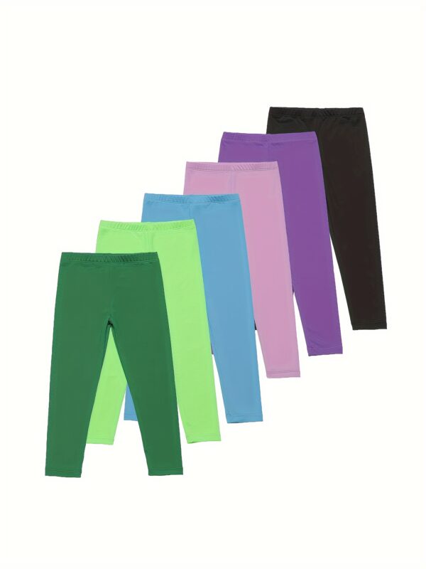 6-Pack Girls' Solid Color Sports Leggings, 92% Polyester 8% Spandex, Medium Stretch Skinny Fit Knit Fabric Pants for Spring/Summer - Image 6