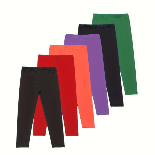 6-Pack Girls' Solid Color Sports Leggings, 92% Polyester 8% Spandex, Medium Stretch Skinny Fit Knit Fabric Pants for Spring/Summer - Image 11