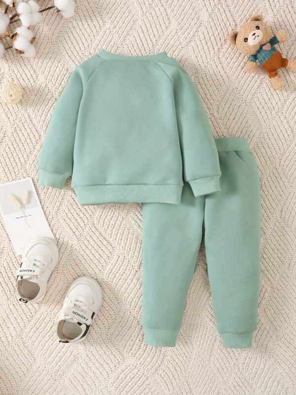 2pcs Baby Casual Cute Warm Fleece Outfits, Bear Pattern Round Neck Long Sleeve Sweatshirt & Bear Print Pants Outdoor Set For Autumn And Winter - Image 10