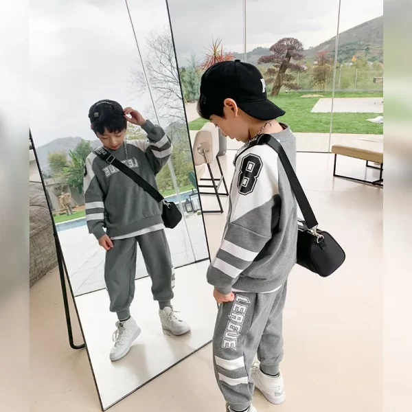 Boys Contrast Alphabet Sweatshirt+Sweatpant School Kids 2PCS Tracksuit Child Jogger Outfit Student Active Workout Set 3-14 Yr - Image 4