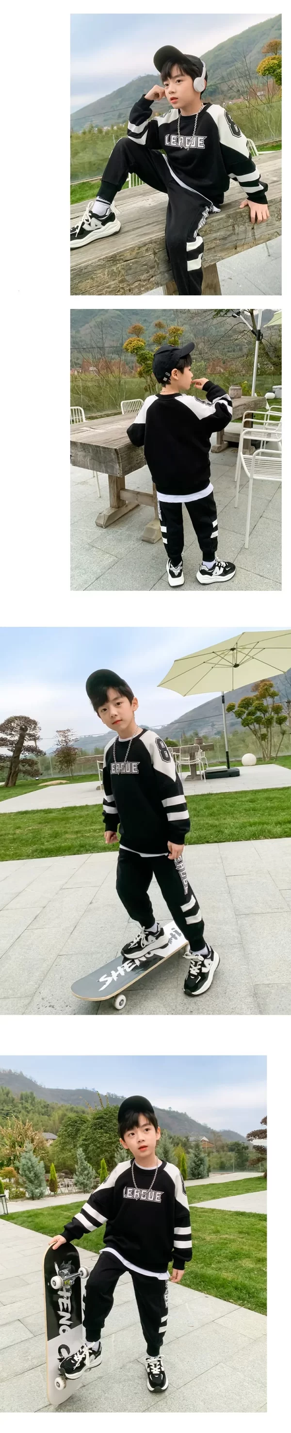Boys Contrast Alphabet Sweatshirt+Sweatpant School Kids 2PCS Tracksuit Child Jogger Outfit Student Active Workout Set 3-14 Yr - Image 8
