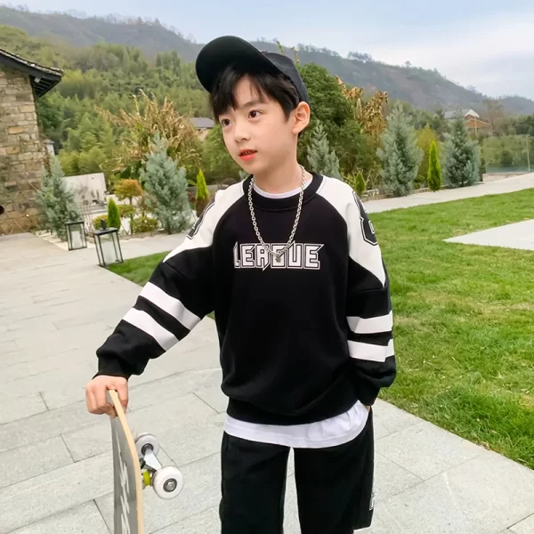 Boys Contrast Alphabet Sweatshirt+Sweatpant School Kids 2PCS Tracksuit Child Jogger Outfit Student Active Workout Set 3-14 Yr - Image 2