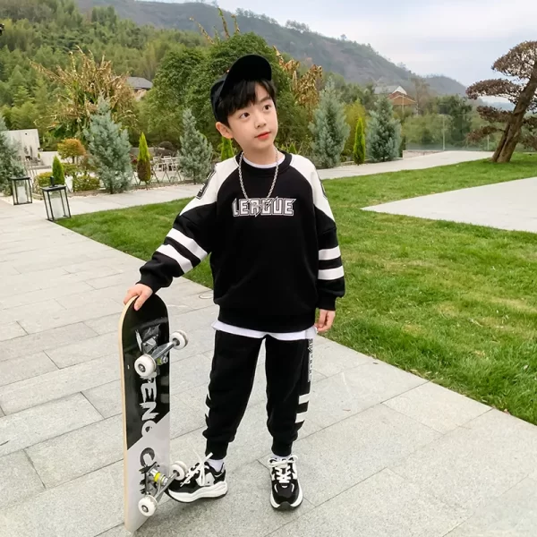 Boys Contrast Alphabet Sweatshirt+Sweatpant School Kids 2PCS Tracksuit Child Jogger Outfit Student Active Workout Set 3-14 Yr - Image 7