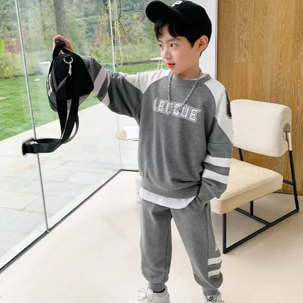 Boys Contrast Alphabet Sweatshirt+Sweatpant School Kids 2PCS Tracksuit Child Jogger Outfit Student Active Workout Set 3-14 Yr - Image 6