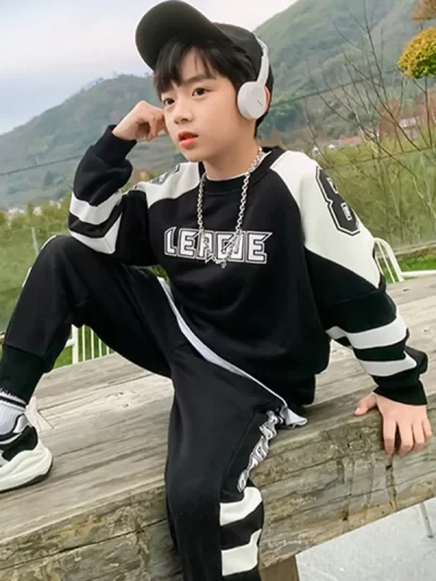 Boys Contrast Alphabet Sweatshirt+Sweatpant School Kids 2PCS Tracksuit Child Jogger Outfit Student Active Workout Set 3-14 Yr