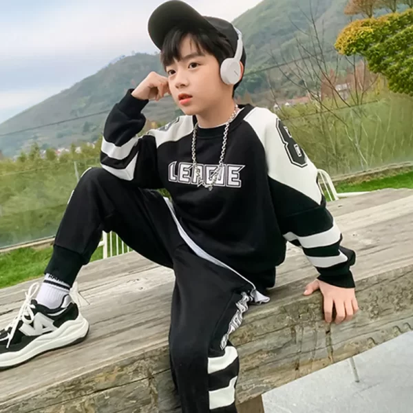 Boys Contrast Alphabet Sweatshirt+Sweatpant School Kids 2PCS Tracksuit Child Jogger Outfit Student Active Workout Set 3-14 Yr