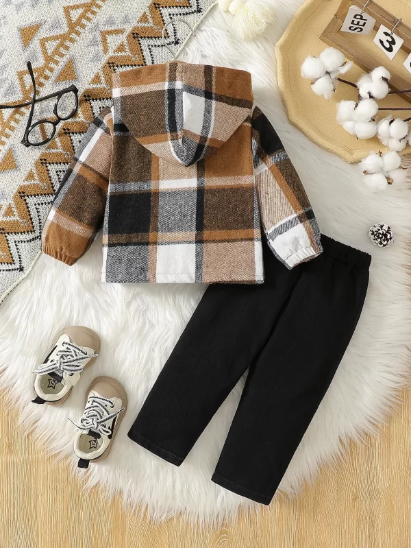 Baby boy autumn outfit casual style striped hooded jacket with ripped pants two-piece set for daily street wear - Image 2