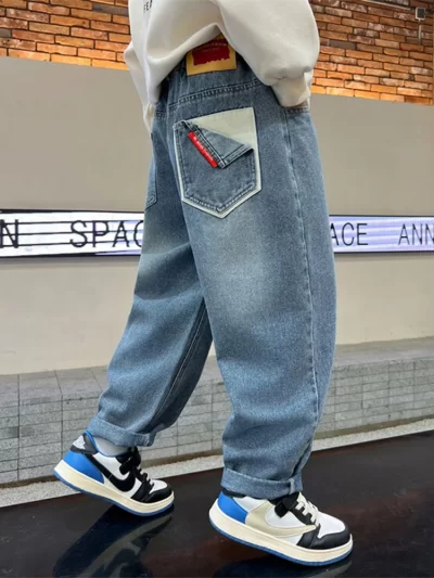Boy Jeans For Teenage Casual Style Letter Pattern Loose Pants For Children Toddler Kids Clothes 4 6 8 9 10 11 12 13 14 Years