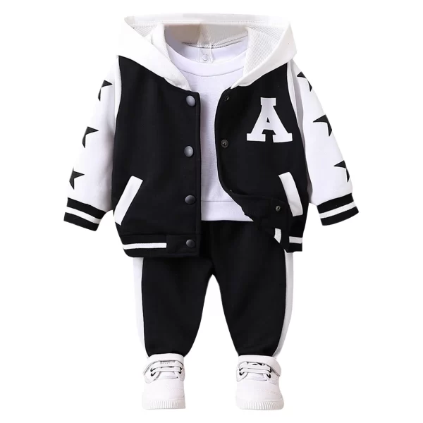 Baby Boy Girl Fashion Cool Outfit Long Sleeve Hooded Baseball Jacket with Sweatpants Casual Sports Set for Daily School Wear - Image 7