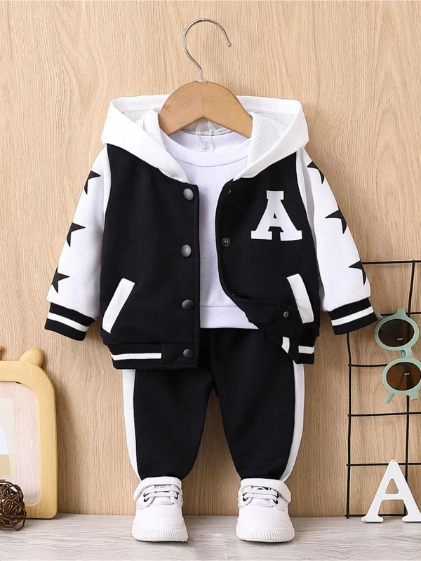 Baby Boy Girl Fashion Cool Outfit Long Sleeve Hooded Baseball Jacket with Sweatpants Casual Sports Set for Daily School Wear - Image 2