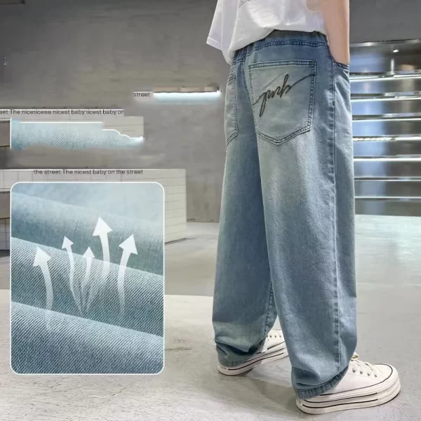 Autumn Toddler Kids Boys Jeans 2025 Versatile Casual Letter Print 4-8Y Boy Demin Pant Mid Waist Simple Little Boy Loose Pant - Image 2