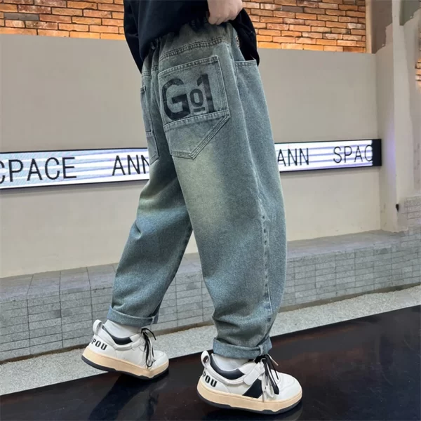 Boy Jeans For Teenage Casual Style Letter Pattern Loose Pants For Children Toddler Kids Clothes 4 6 8 9 10 11 12 13 14 Years - Image 3