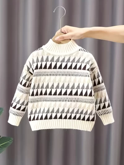 Boys' Sweater Pullover, New Autumn and Winter Style, Stylish Korean Version for Baby Boys, Outerwear for Young Children, Knitted Base Shirt