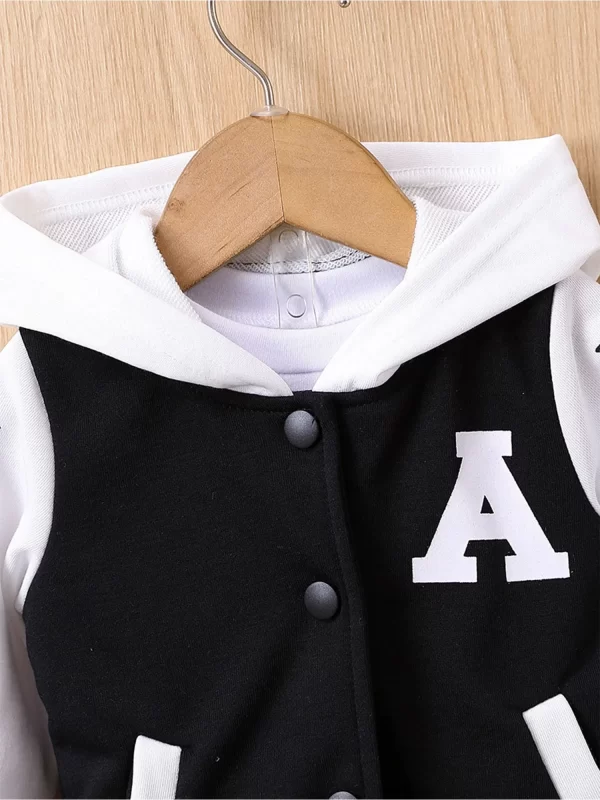 Baby Boy Girl Fashion Cool Outfit Long Sleeve Hooded Baseball Jacket with Sweatpants Casual Sports Set for Daily School Wear - Image 4