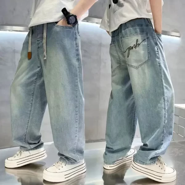 Autumn Toddler Kids Boys Jeans 2025 Versatile Casual Letter Print 4-8Y Boy Demin Pant Mid Waist Simple Little Boy Loose Pant