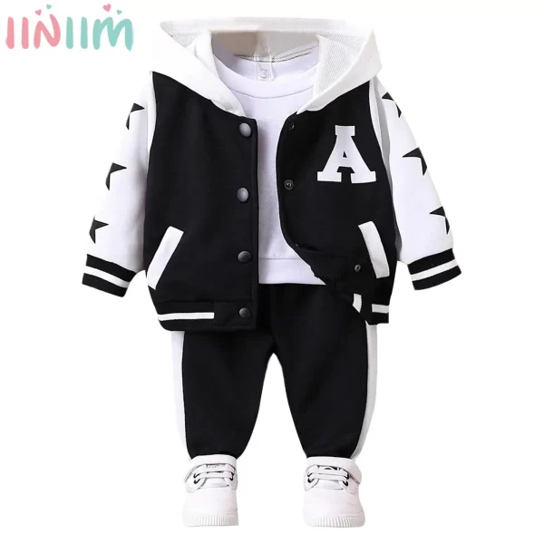 Baby Boy Girl Fashion Cool Outfit Long Sleeve Hooded Baseball Jacket with Sweatpants Casual Sports Set for Daily School Wear